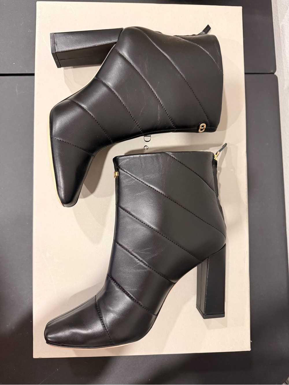 Dee Ocleppo Quilted Black Leather Ankle Boots - Sleek Block Heel EU 40